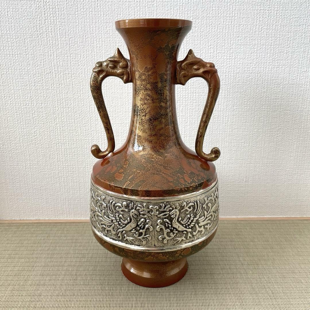 Amazon.co.jp: 鋳銅 花瓶 銅花瓶 双耳 秀山 峰 飾り壺 花器 花入 生花